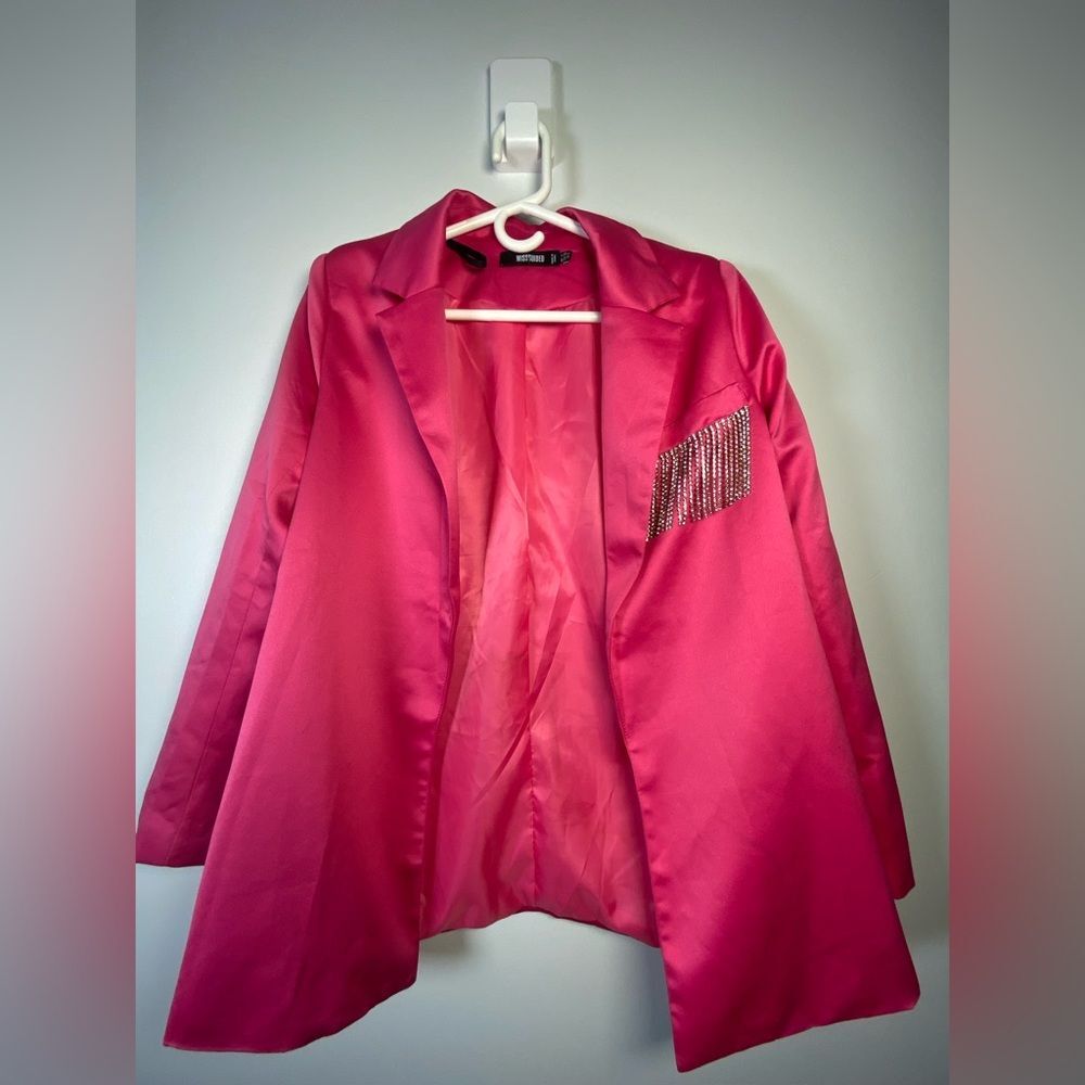 Missguided + Hot Pink Blazer with Rhinestone Pocket - Picture 1 of 3
